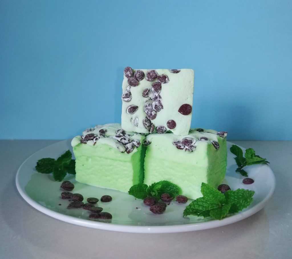 Mint choc chip marshmallows studded with dark chocolate